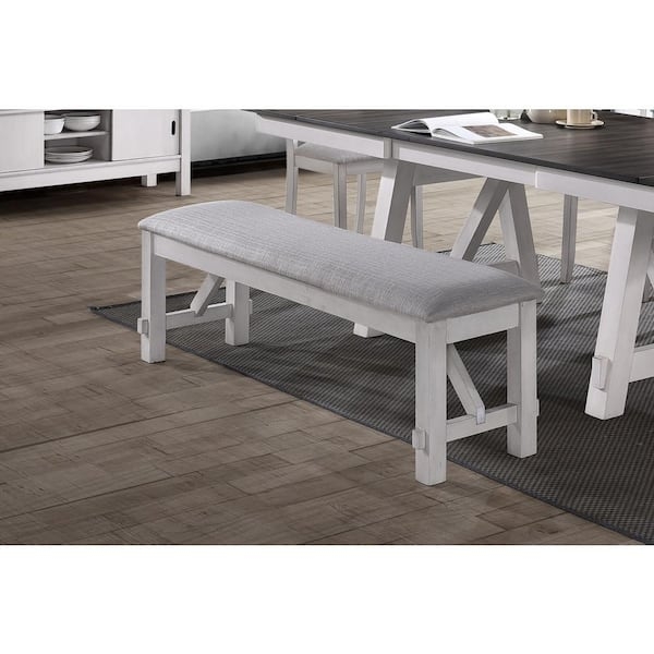 Bedroom Bench in Crisp White Button Tufting with Dark Espresso Legs