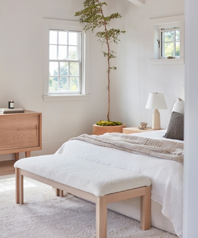 Bedroom Bench Light Oak Base Boucle Texture Organic Modern