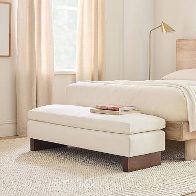Bedroom Bench Off-White Two-Tiered Cushion, Minimalist Bedroom Seating Ideas.