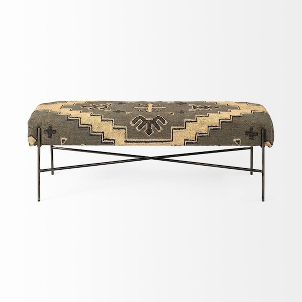 Bedroom Bench Tribal Weave Upholstery X-Stretcher Base