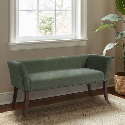 Bedroom Bench Turned Legs Nailhead Trim Cream Traditional Seating