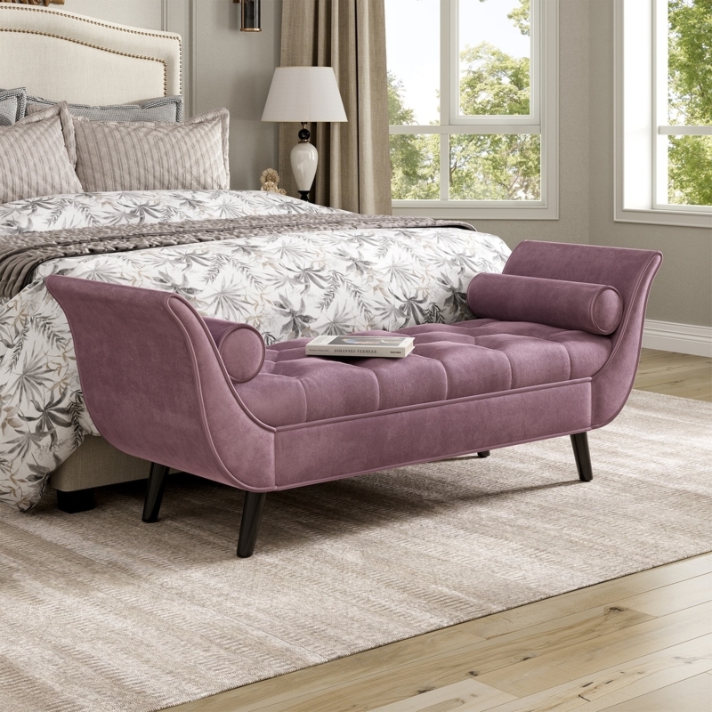 Bedroom Bench with Rolled Arms and Bolster Pillows, End of Bed Seating
