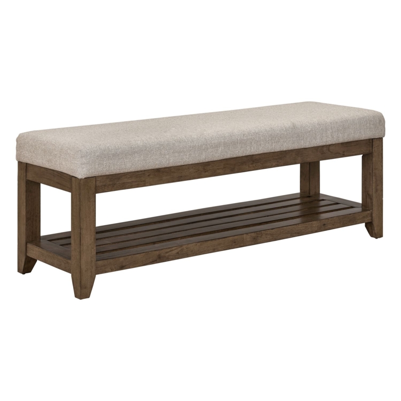 Bedroom Bench with Slatted Shelf and Dark Wood Frame