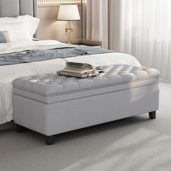 Bedroom Storage Bench with Deep Button Tufting and Integrated Compartment