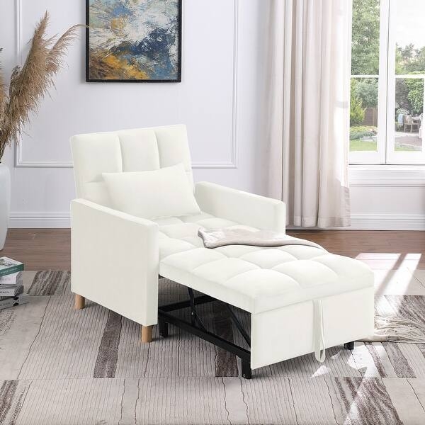 Beige 4-in-1 Sleeper Chair with Pull-Out Ottoman Extension
