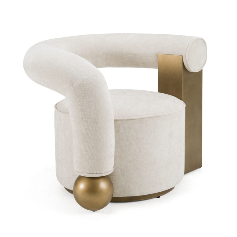 Beige Accent Chair with Antique Brass and Cutout Back Detail