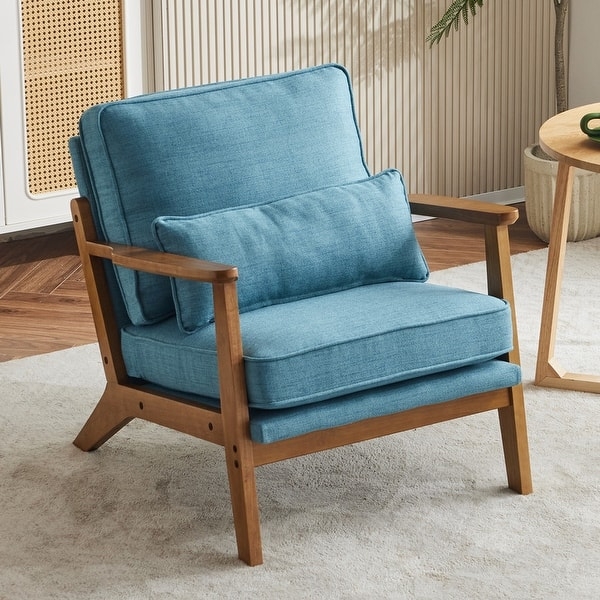 Beige Barrel Accent Chair with Button Tufting and Pillow
