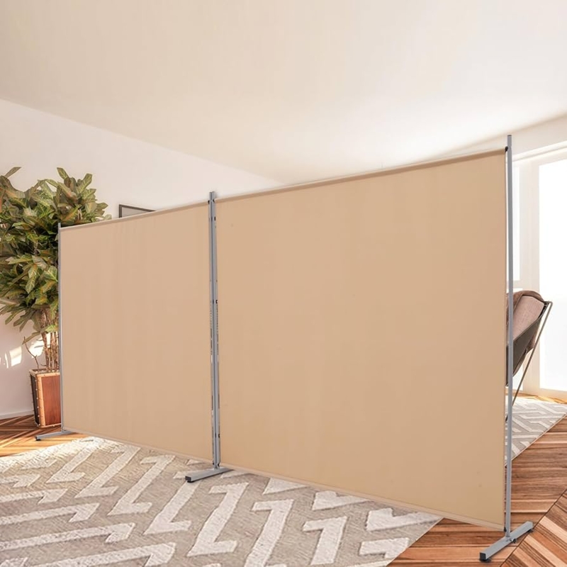 Beige Folding Privacy Divider, Extra Wide Panels, Metal Frame