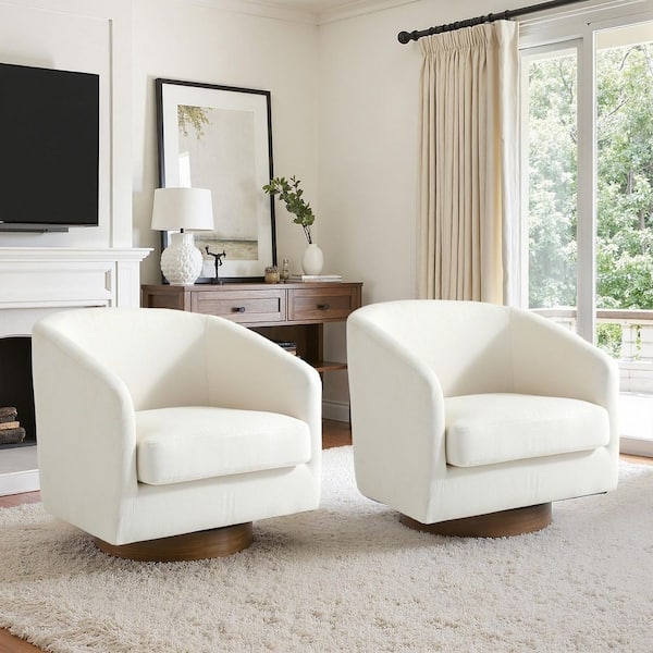 Beige Swivel Chairs Barrel Back Upholstery Pair Transitional