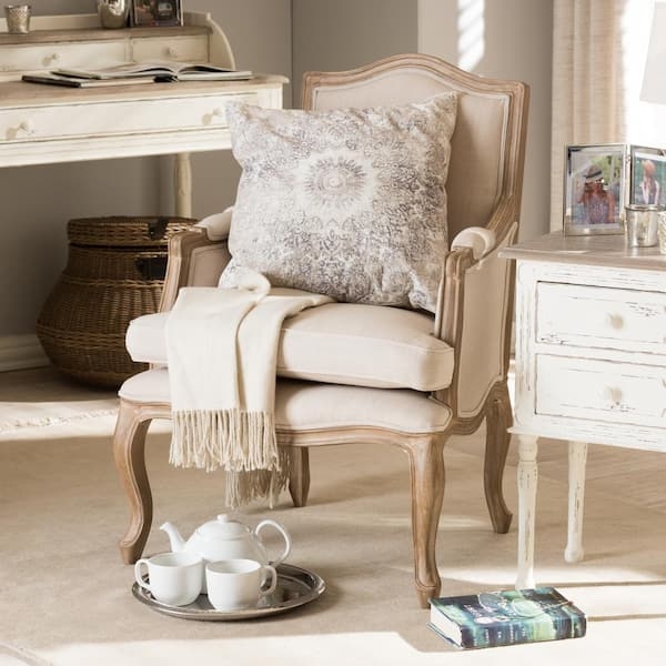 Beige Wingback Accent Chair with Button Tufting and Dark Legs