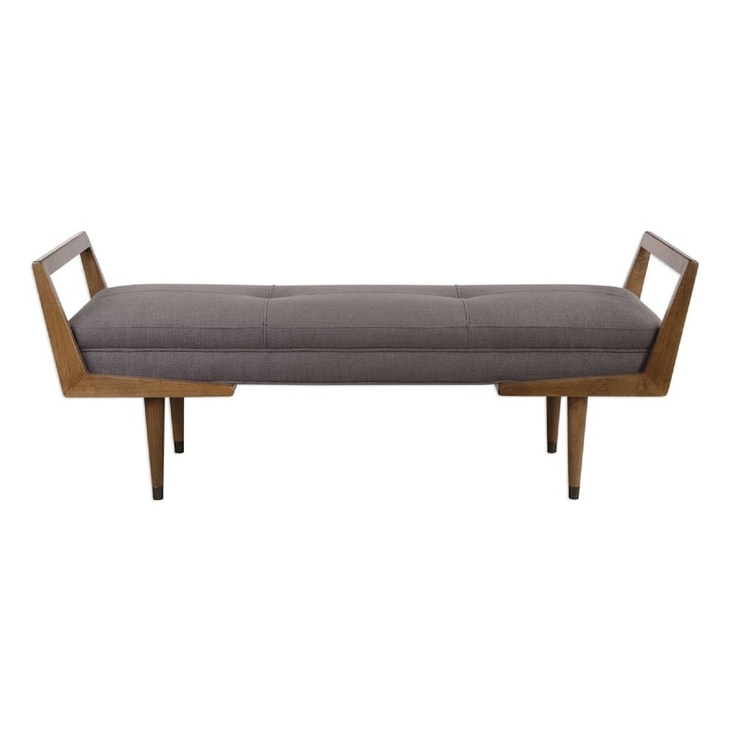 Bench Angular Arms Tapered Legs Tufted Seat Mid-Century Modern