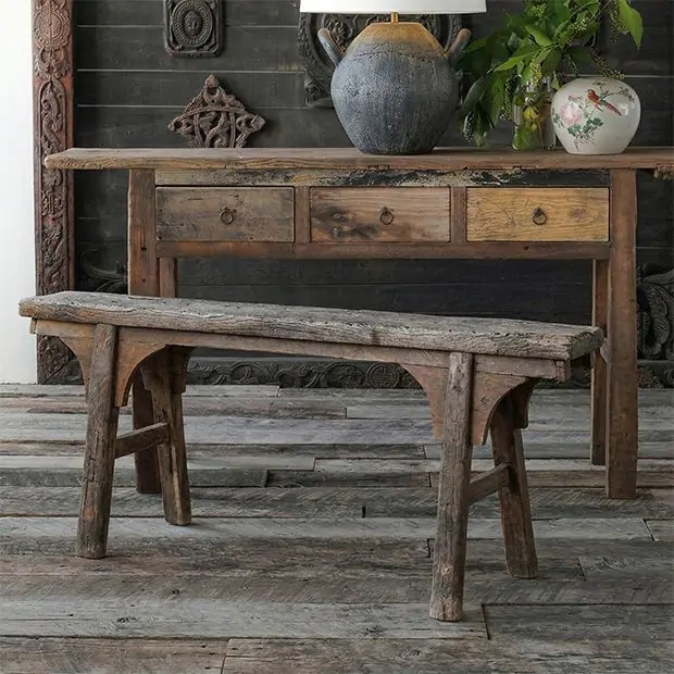 Bench Arched Supports Reclaimed Wood, Reclaimed Wood Bench Styling