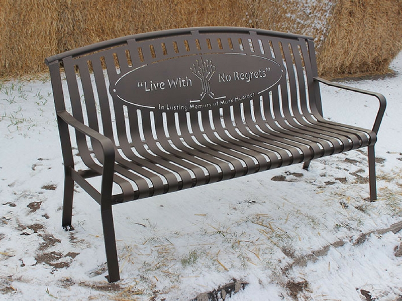 Bench Backless Arched Maple Wood Slats Metal Pedestal Base Sturdy