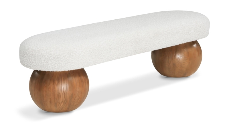 Bench, Ball Shaped Legs, Cream Boucle, Rounded Silhouette