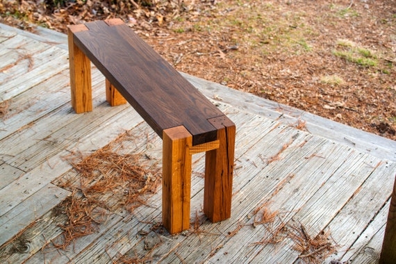 Bench Black Metal U-Legs Wood Plank Seat Modern Farmhouse Style
