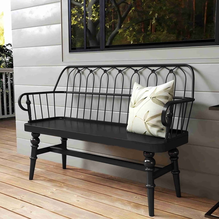 Bench Black Spindle Back Arched Backrest Turned Legs Traditional Bench