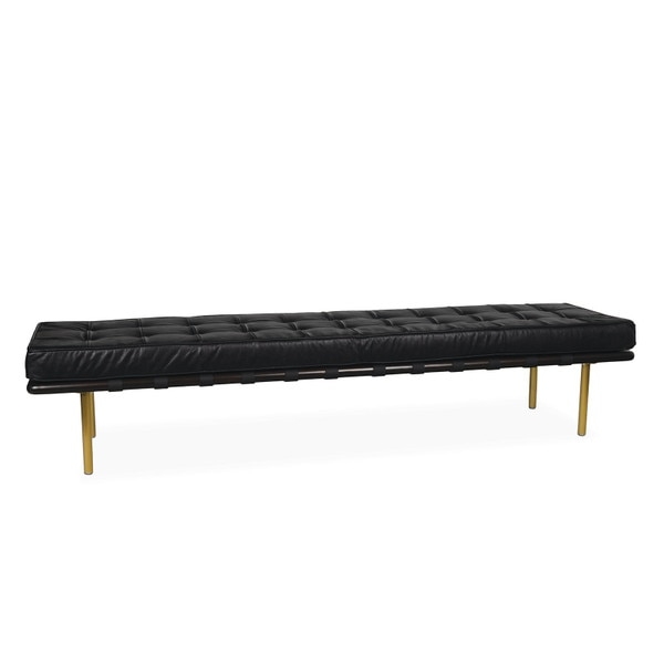 Bench Black Upholstered Button Tufted Gold X-Base Gallery Style Modern
