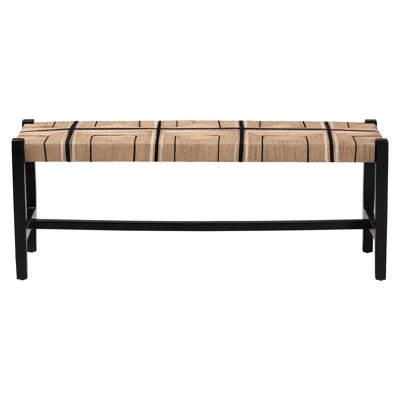 Bench, Black Woven Paper Loom Seat, Straight Wood Legs