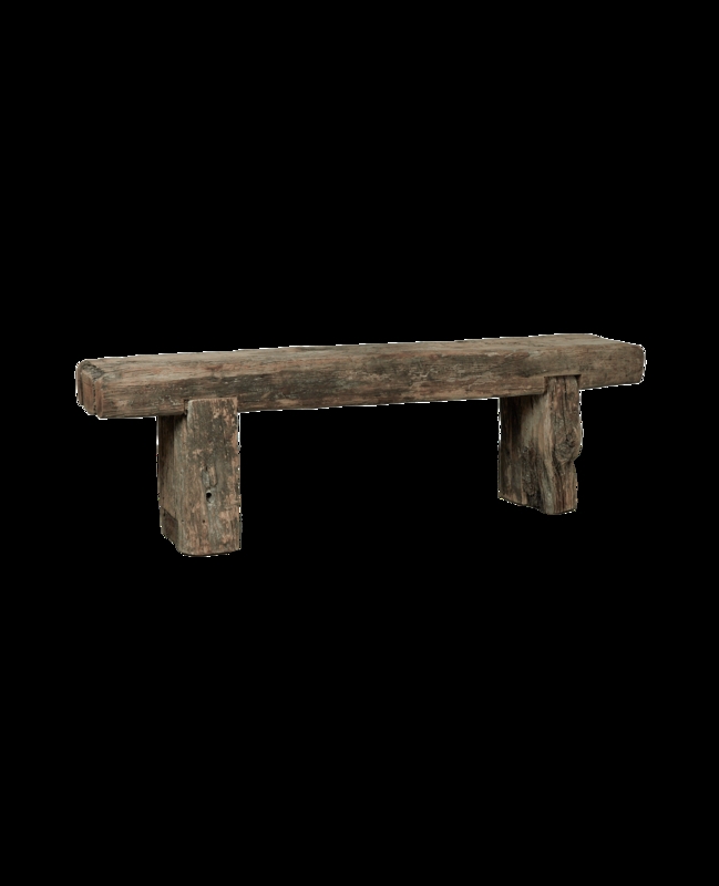 Bench Bleached Finish Block Legs Heavy Slab Top Wabi-Sabi Style