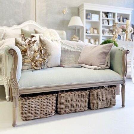 Bench Cane Back Settee Bedroom Underseat Baskets Rococo Frame