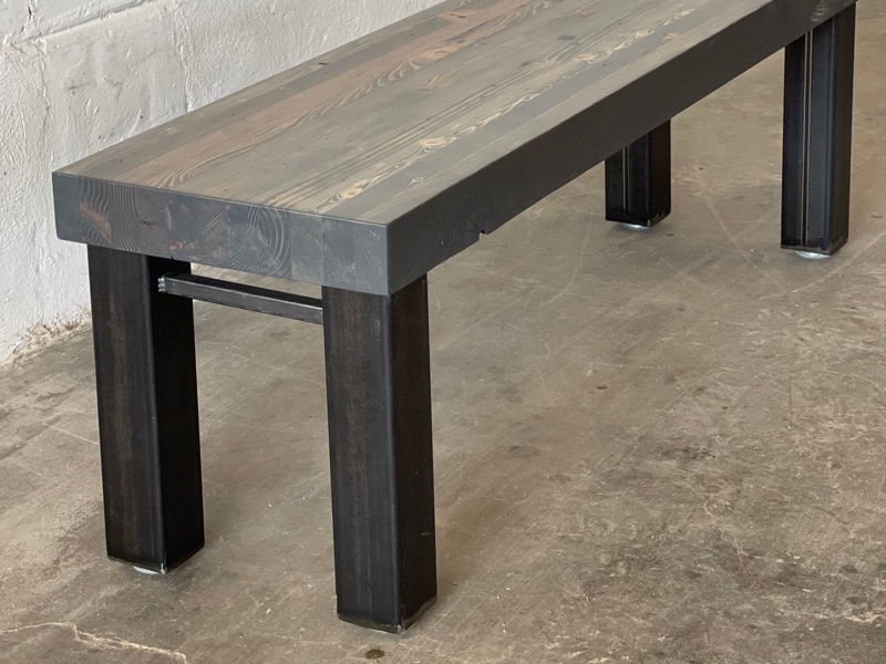 Bench, Carbon Gray Reclaimed Wood Thick Slab Top
