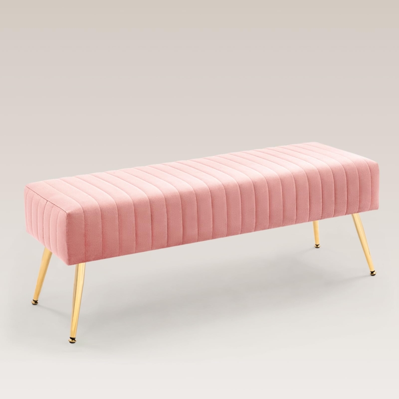 Bench Channel Tufted Velvet Gold Legs Glam Entryway Ottoman