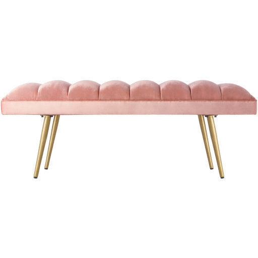 Bench, Channeled Velvet Seat with Gold Tapered Legs, Modern Seating