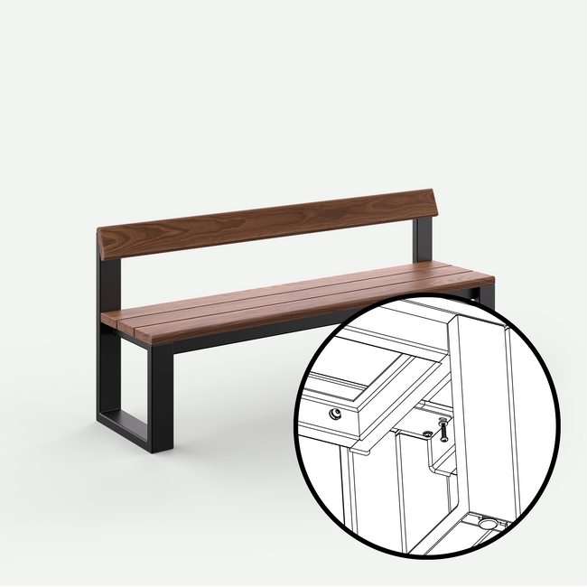 Bench Charcoal Frame Slat Design Integrated Silhouette Contemporary