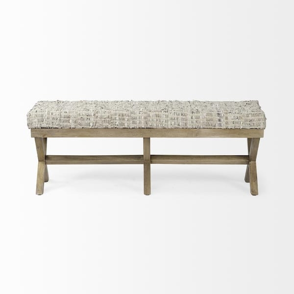 Bench Chunky Woven Texture X-Frame Base Coastal Rustic Style