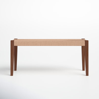 Bench, Compact Mid-Century Cream Upholstered Square Seat, H-Stretcher