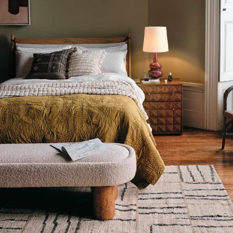 Bench Cream Boucle Chunky Wood Legs, Boucle End of Bed Bench.