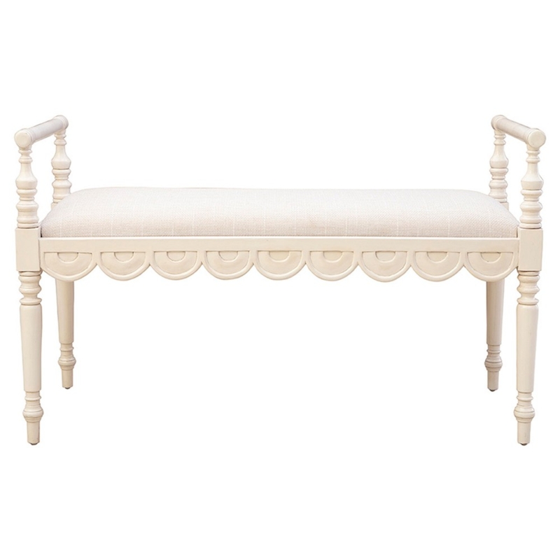 Bench Cream Upholstered Accent Seating Turned Spindle Legs