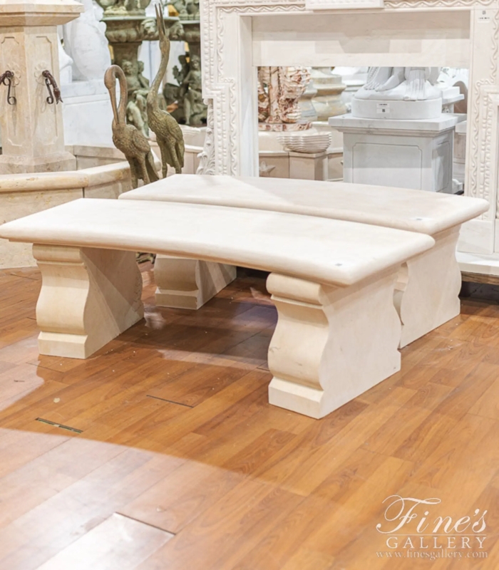 Bench, Curved Seat, Stone Like, Pedestal Base, Classical Style