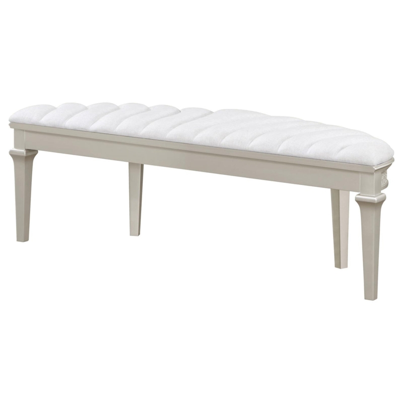 Bench Demilune Shape Silver Finish Channel Tufted Glam Style