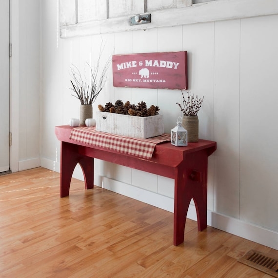 Bench Distressed Red Finish Arch Legs, Rustic Red Entryway Bench Styling