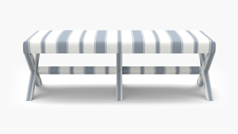 Bench Double X Base, French Blue Striped Coastal Seating