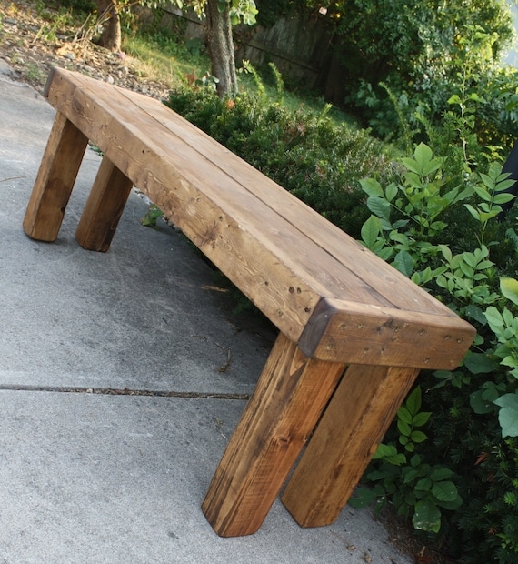 Bench Exposed Fasteners Chunky Block Legs, Chunky Wood Mudroom Seating