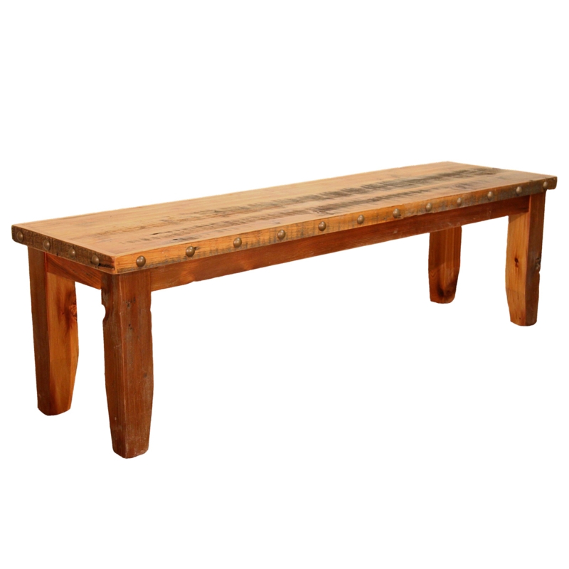 Bench Extra Long Rustic Barnwood with Nailhead Trim Straight Legs