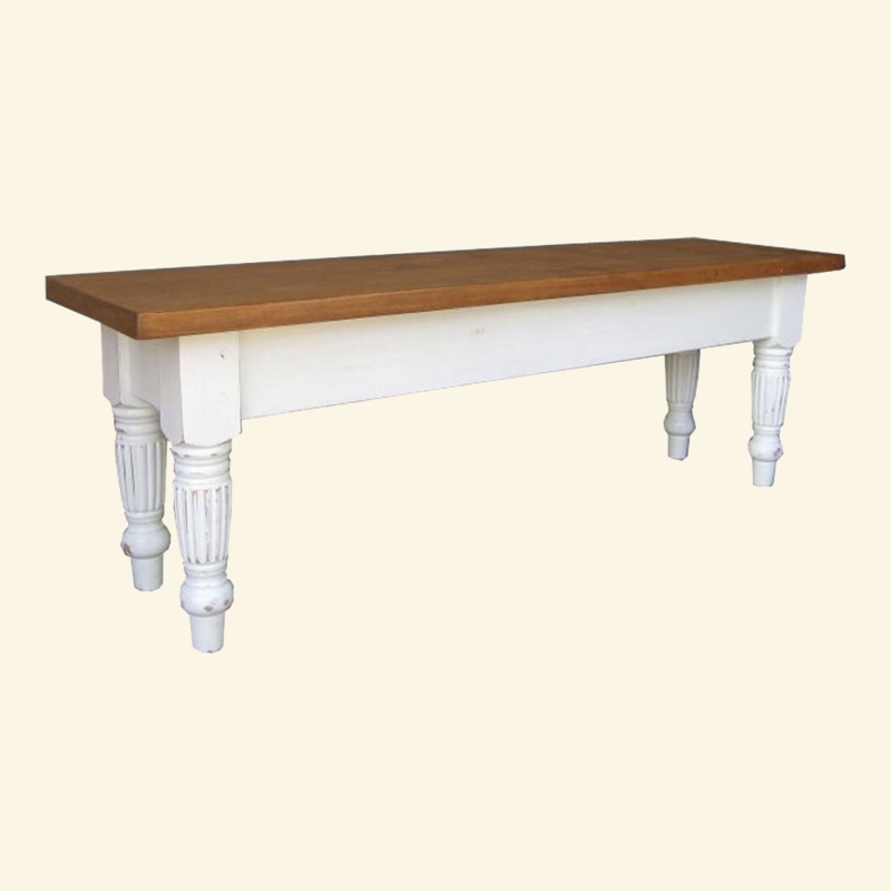 Bench Fluted Leg Wood Bench Distressed White Two Tone Design