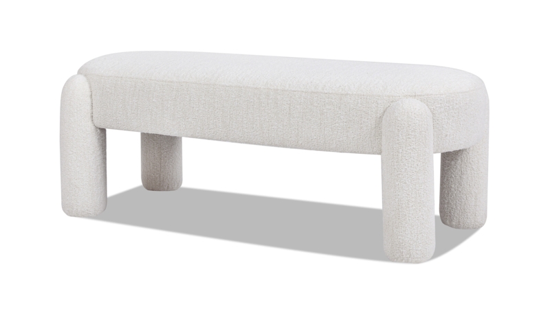 Bench, Fully Upholstered Legs, Oval Silhouette, Cream Boucle