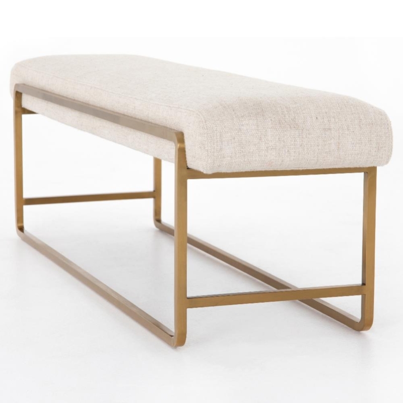 Bench Gold Metal Sled Base Beige Upholstered Modern Glam Seating