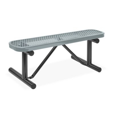 Bench Gray Metal Slatted Seat Backless Industrial Utilitarian