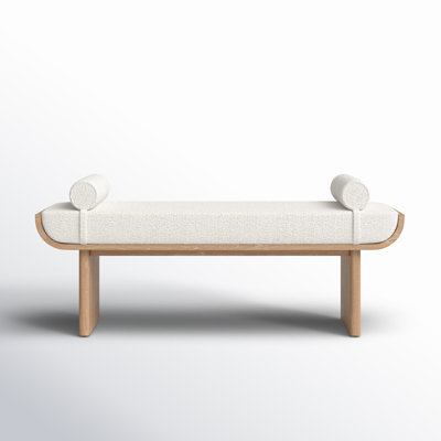 Bench, Grey Boucle Texture Seat, Matte Black Metal Frame, Modern Style