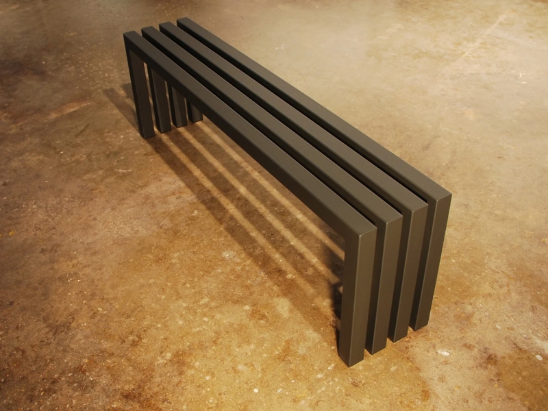 Bench Gunmetal Grey Linear Design Backless Minimalist Metal Handcrafted