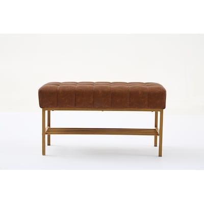 Bench in Heathered Gray Upholstery on Metal Sled Base, Industrial