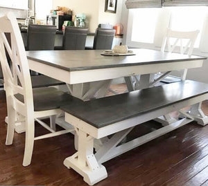 Bench in Natural Light Brown Wood with Trestle X-Frame Base