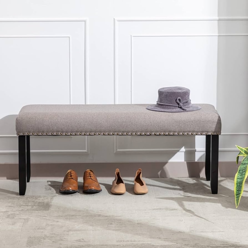 Bench Khaki Button Tufted Cabriole Legs Traditional Nailhead Trim