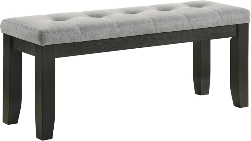 Bench, Light Gray Tufted Fabric & Charcoal Legs