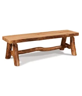 Bench Live Edge Block Legs Wood Grain Texture Satin Finish Cabin