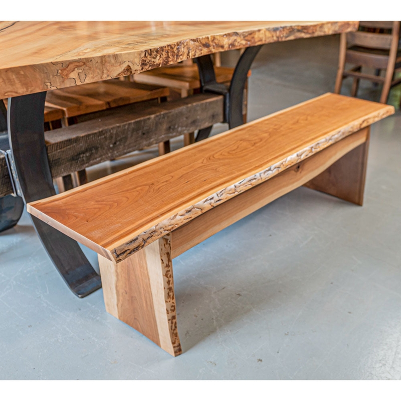 Bench Live Edge Honey Wood Slab with Metal X-Shaped Legs Outdoor